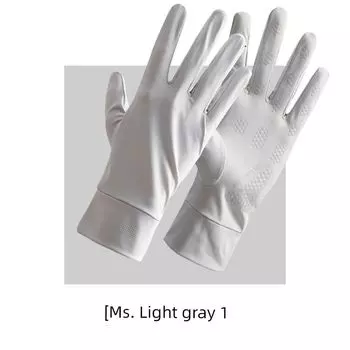 Summer Ice Silk Sun Protection Gloves Women UV Protection Thin Breathable Cold Sun Protection Driving Non-Slip Riding Battery Car Men Light gray (women) One size