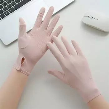 Summer Ice Silk Thin Women s Sun Protection Gloves Driving and Biking Non Slip Open Finger Touch Screen Breathable and UV-Resistant YXFN205 Pink