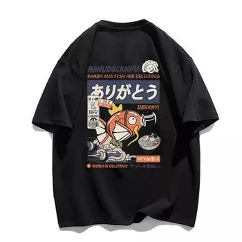 Summer Japanese-style Harajuku Shirt Cotton Anime O Neck T-shirt Short Sleeve Fashion Unisex Oversized Men s And Women s Tees S бежевый