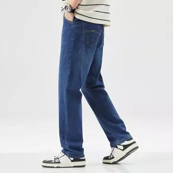 Summer Jeans Men s Loose Straight Youth Business Casual Trousers Summer Elastic Men s Pants 29 синий