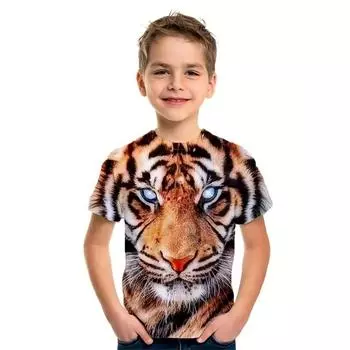 Summer Kids 3D Print Cool Tiger T-shirt Cartoon Short Sleeve Tops Tees Children Casual Clothing Boys Girls Fashion Streetwear 100
