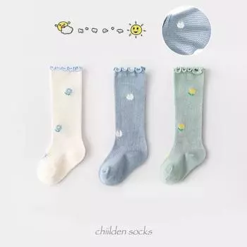 Summer Kids Baby Boys Girls Cozy Mesh Knee High Socks 0-3 Years Gift Flower Pattern Lace Breathable Seamless Socks For Children XXS (0-3 Months old)