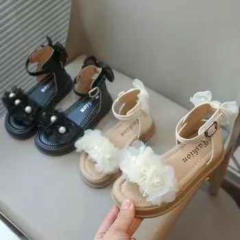 Летние детские сандалии для девочек Лолита Принцесса Римские сандалии Модные милые детские сандалии-гладиаторы с высоким берцем и открытым носком 26 чёрный