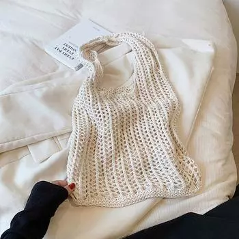 Summer Knitted Hollow Underarm Bag Women s Large Capacity Shopper Tote Bag Simple Design Casual Travel Handbags 35x5x29cm