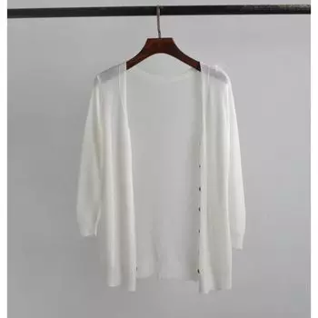 Summer Knitting Cardigan Female Thin Shawl Outwear Office Air-Conditioned Room Outdoor Western Style Sun Protection Shirt White One size