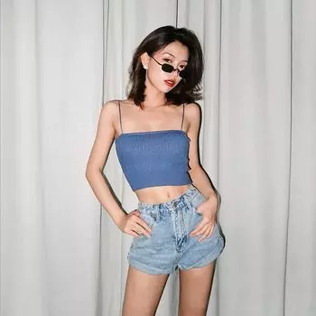 Summer Knitting Outwear Small Sling Vest Fashion Inner Strap Flat Mouth Tube Top Midriff-Baring Top Short Bottoming Shirt Women