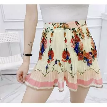 Summer Korean Retro Print Lightweight High Waist Hot Pants Printed S