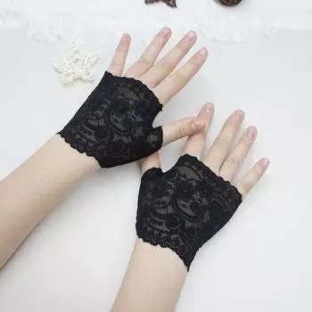 Summer Lace Short Gloves Scar Covering Tattoo Sun Protection UV Gloves Ugly Fingerless Gloves Hip Hop Ins 17-Black -10cm All yards