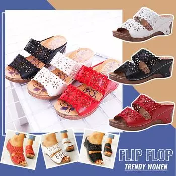 Летние женские полые туфли на толстой подошве с цветочным узором на танкетке, повседневные модные сандалии 38 белый