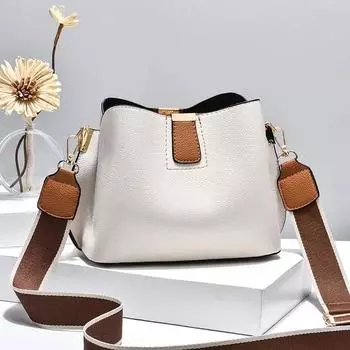 Summer ladies simple casual bucket bag new fashion single shoulder wide strap crossbody large capacity