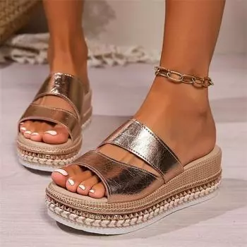 Летние женские тапочки, новые модные женские босоножки на толстой подошве, дизайнерские босоножки на высоком каблуке, женские туфли с открытым носком «рыбий рот» 36 золотой