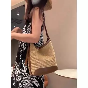 Summer Lafite Straw Woven Bag Women s Bag 2025 New Arrival Classy Elegant Crossbody Bag Women s Large Capacity Woven Bucket Bag Brown