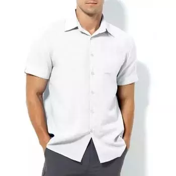 Summer Lapel Collar Solid Color Short Sleeved Shirts Casual Button Men s Linen Shirt S белый