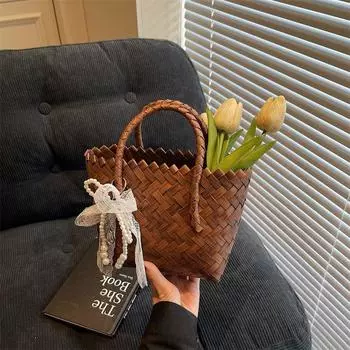 Summer Large Capacity Bamboo Woven Bag Women s 2025 New Commuter All-Match Shoulder Bag Portable Vegetable Basket Bag Small