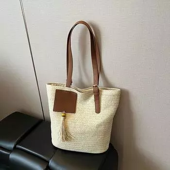 Summer large-capacity shoulder bag women s lazy wind vacation handbag straw woven bag trendy fashion woven tote bag белый