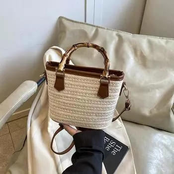 Summer large-capacity woven handbag bag women s new fashion shoulder messenger bag casual bucket bag