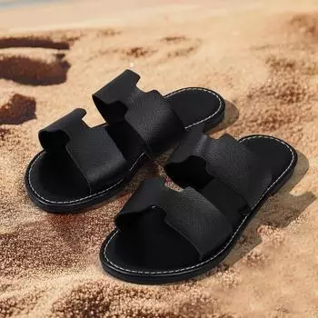 Summer Large Size 36-43 Casual Sandals Flat Bottom One Slippers Women s Shoes Outer Wear Beach Slippers 36 чёрный