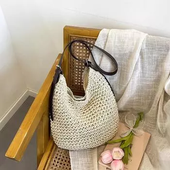 Summer lazy wind straw woven bag new large capacity shoulder messenger bag seaside beach bag commuter woven bag