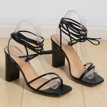 Summer Leisure Fashion Versatile Women s Strap Sandals 2024 Classic Square Headed Strap Popular Thick Heel High Heel Sandals 35 белый
