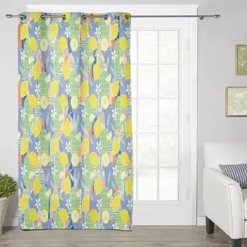 Summer Lemon Flower Fruit Plaid Modern Window Curtains for Living Room Bedroom Curtain Kitchen Treatment Blinds Drapes 135W x 60H(cm) x1