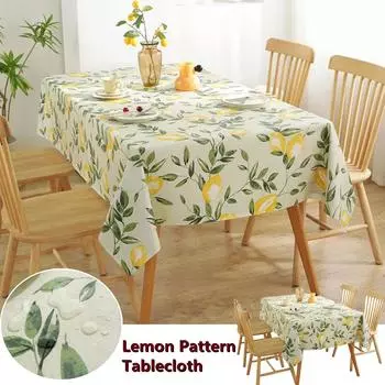 Summer Lemon Fruits Floral Rectangle Tablecloth Waterproof Oil-proof Table Cover Dust-proof Tabletop Kitchen Dining Table Decor 100x100cm