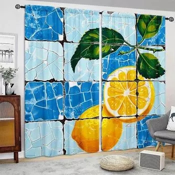 Summer Lemon Printed Curtain for Home Decor - Rod Pocket Window Treatment for Bedroom, Kitchen, Living Room 52.5cmX116cm X 2pcs