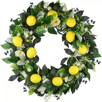 Summer Lemon Wreath Artificial Yellow Leafy Fruit Wreath One Size