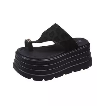 Summer leopard print muffin set toe slippers 2025 new metal thick bottom outer wear Korean version of fashion beach cool slippers women 34