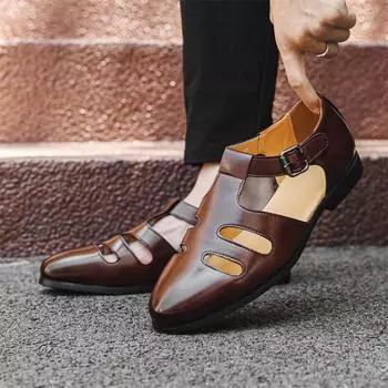 Летние легкие деловые сандалии мужские повседневные сандалии на плоской подошве модные кожаные универсальные пляжные туфли нескользящая спортивная обувь 38 чёрный