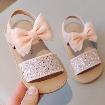 Летние сандалии для маленьких девочек со стразами и бабочками, детские балетки для принцесс, модные элегантные босоножки с блестками для детей 22 серебряный