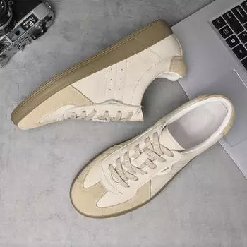 Summer little white shoes fashion leather comfortable business youth low-top business moral training shoes sports leisure board shoes 37 бежевый