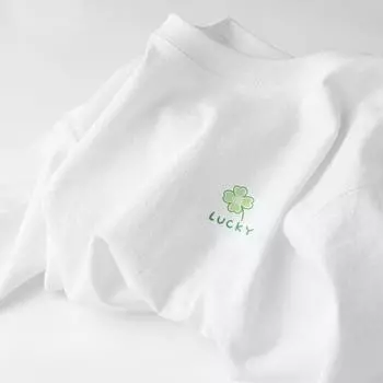 Summer Loose Half Sleeve T-shirt Cotton Short Sleeve T-shirt Fresh Simple White Base Shirt S