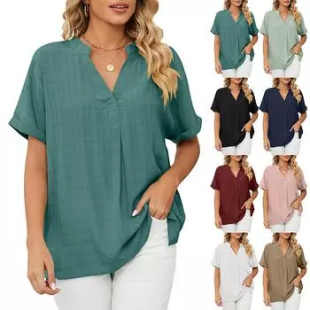 Summer Loose Women s T-Shirt High Quality V Neck Solid Color Short Sleeve Women s Business Wear Short Sleeve T-Shirt CCXX126 XXL белый