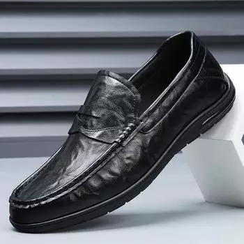Summer Luxury Brand Black Loafers Overfoot Men Genuine Leather Shoes Comfortable Breathable Casual Shoes Fashion Moccasin Shoes 38 чёрный
