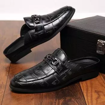 Summer Luxury Designer Mens Half Shoes Couple Casual Drag Loafers Leather Slippers Sandals Lazy Driving Shoes for Men Moccasins 6