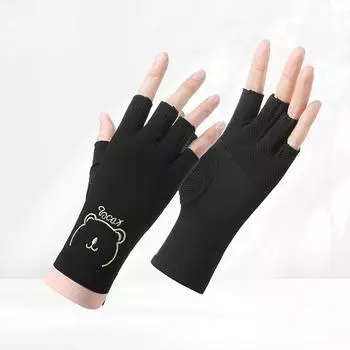 Summer Manicure Sunscreen Gloves Pure Cotton Half Finger Women s Ultraviolet Anti Light Thin Style Driving and Riding Anti Slip Finger Breathable One Size