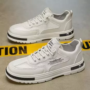 Summer Martin Shoes Men s 2025 New Casual Mesh Shoes Men s Fashion Leather Shoes Trend Korean Edition Board Shoes Versatile Low Top 39 чёрный