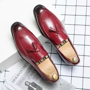 Summer Men Business Loafers Men One-foot Driving Travel Fashionable Leather Shoes Men Social Shoes Black Red Size 38-48 38