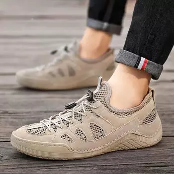 Summer Men Casual Shoe Fashion Men Sneakers Breathable Mens Loafers Shoes Luxury Moccasins Males Boat Shoes Stretch Top Shoes 38 чёрный