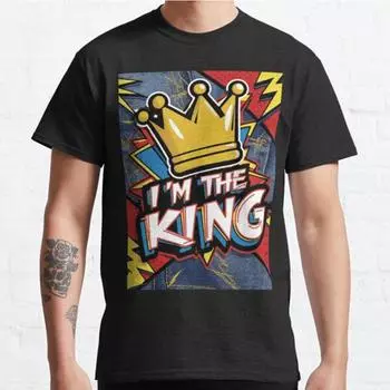 Summer Men Fashion Casual Short Sleeves I’m The King Bold Graffiti Crown Black Tees Oversized T-shirts S чёрный