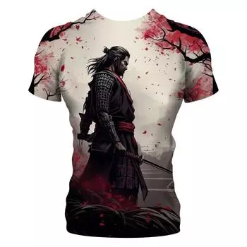 Summer Men Harajuku Retro Cool Street Samurai 3d Printed T-Shirt Sports Personality Plus Size O Collar Breathable Short Sleeve S