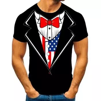 Летний мужской индивидуальный трендовый поддельный костюм в стиле ретро с забавным 3D-принтом, футболка с короткими рукавами и воротником, уличная футболка больших размеров с дышащим верхом S