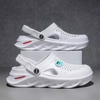 Летние мужские сандалии Blade Clogs Быстросохнущие садовые туфли Пляжные сандалии Тапочки для ванной Мягкие повседневные домашние тапочки Туфли Hole 45 белый