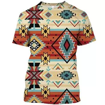 Летняя мужская футболка с рисунком в стиле бохо в стиле ретро, модная 3D-печатная футболка в этническом стиле с круглым воротником и коротким рукавом, повседневная футболка больших размеров S