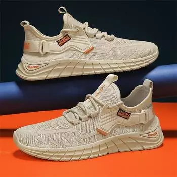 Summer men s breathable all-match deodorant mesh surface flying woven light casual soft shoes trend men s sports shoes D629 39 бежевый