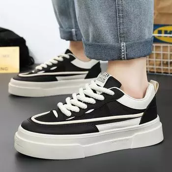 Summer Men s Breathable Leather Sneakers for Boys New Style Fashion Trend with Lace-Up Closure Comfortable Shoes En Cuir 40 чёрный