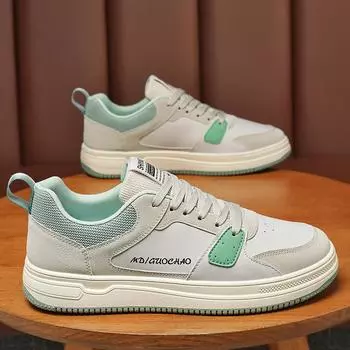 Summer Men s Breathable Vulcanized Shoes Fashion Lace Up Korean Casual White Sneakers Thick Soled Sports Casual Running Shoes 39 зелёный