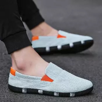 Summer men s casual shoes Korean version of trendy casual versatile linen shoes trendy shoes one pedal breathable cloth shoes board shoes 39 хаки