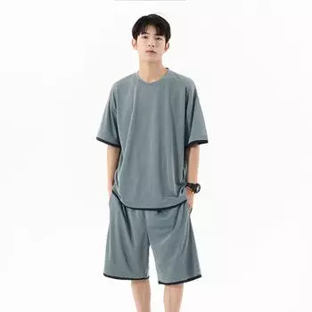 Летний мужской повседневный спортивный комплект, модный свободный комплект, шорты с короткими рукавами XXXXXL