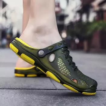 Summer men s cool slippers 2025 new trend jelly shoes fashion hollow one shoe dual-purpose beach shoes men 40